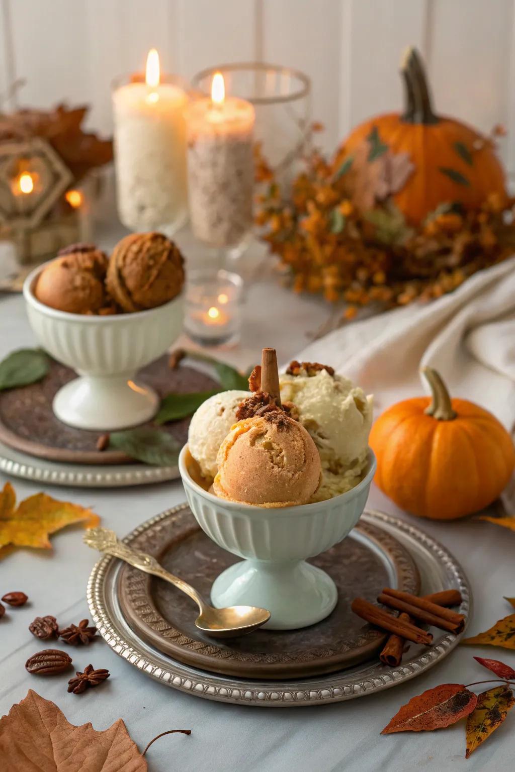 A seasonal ice cream taste table that celebrates the essence of the season.