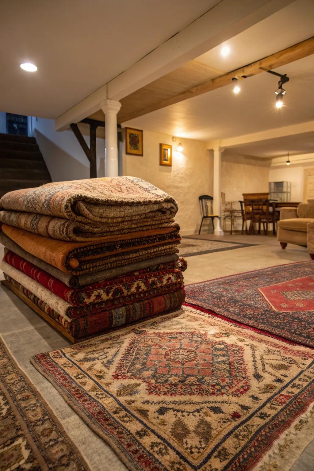 Layered rugs add depth and allow for easy updates.