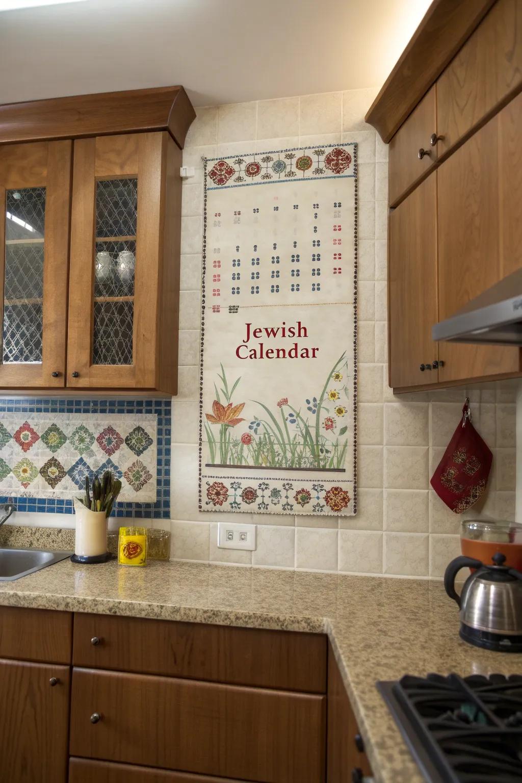 A Jewish schedule blending functionality and tradition within a kitchen.