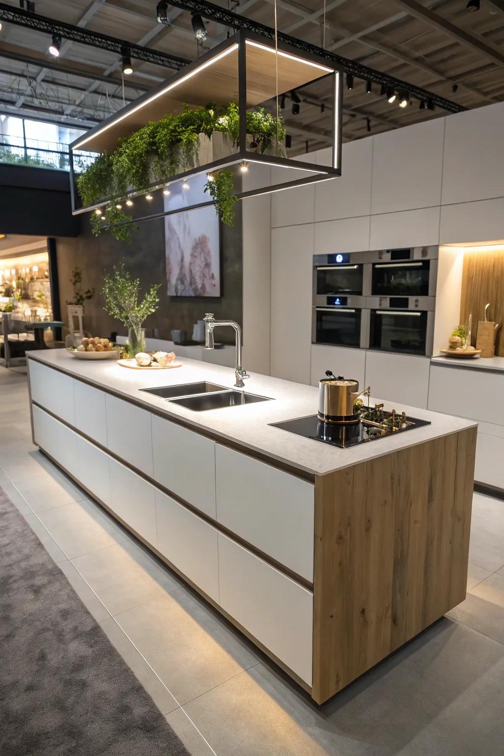 An innovative floating kitchen island captivating with its unique design.