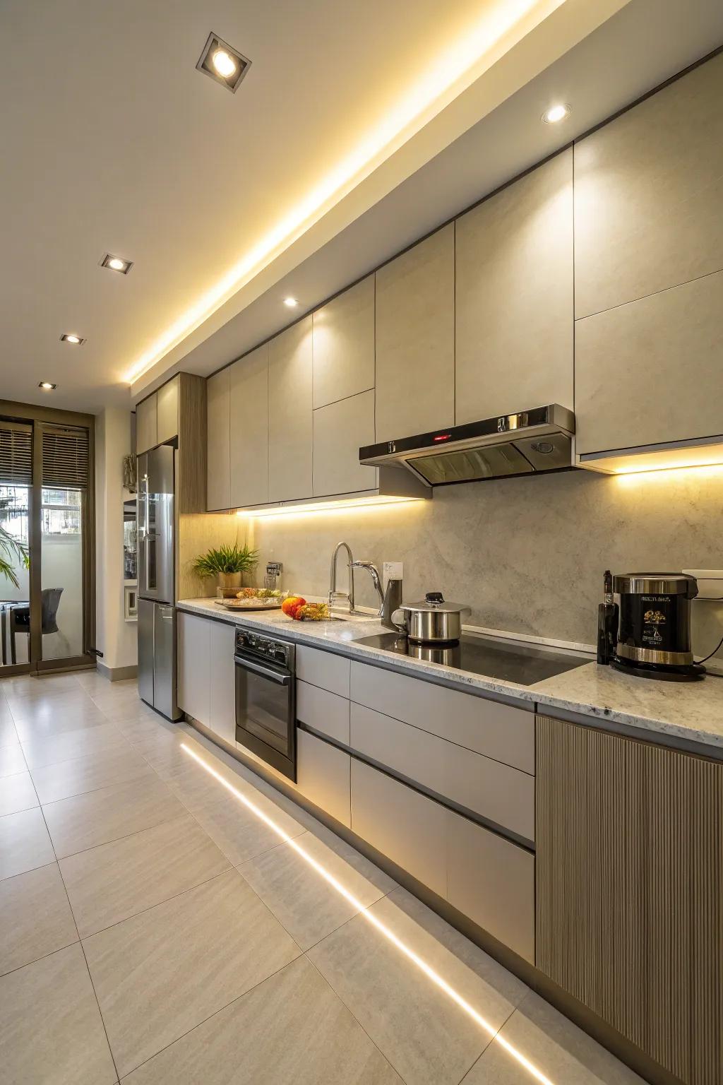 Under-cabinet lighting offers functional elegance and a modern touch to this kitchen.