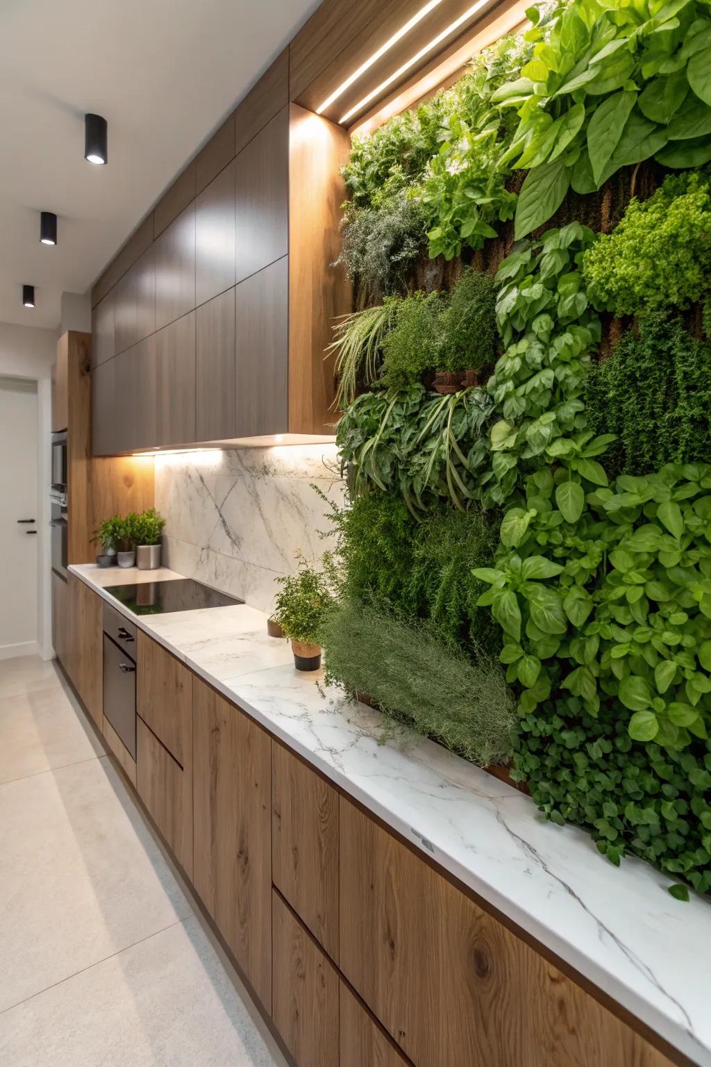 A kitchen highlighting a vibrant herb wall, enhancing natural freshness and value.