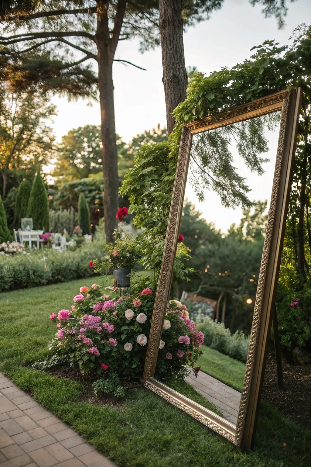 Mirrors in the garden fashion enchanting echoes of nature.