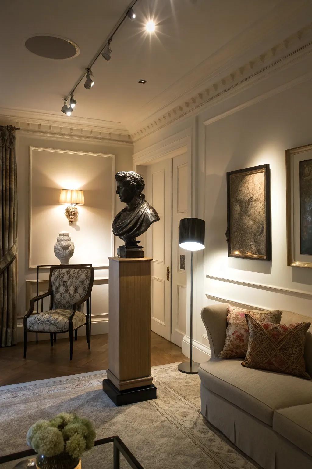 Spotlights draw attention to special details in your home.