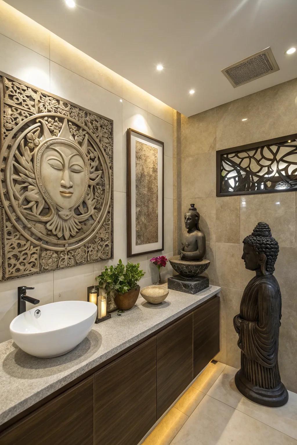 Artistic impression encompassing sculptures and wall art for personalization.