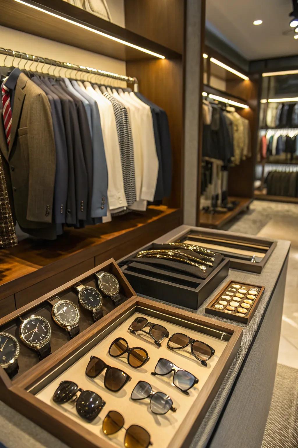 A stylish display that arranges and highlights accessories.