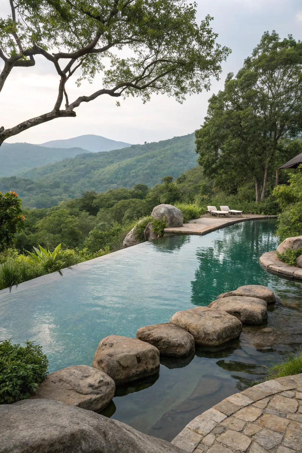 Rock configurations refine the pool’s native aesthetic.