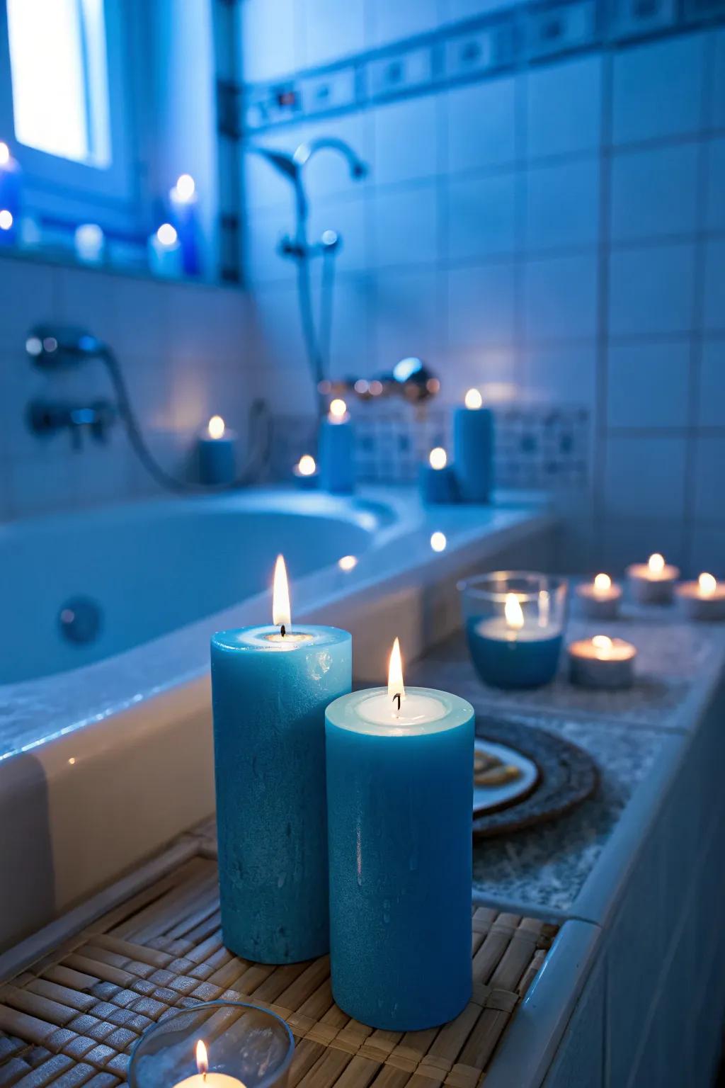 Azure waxes enhance the atmosphere with their soothing radiance and hue.