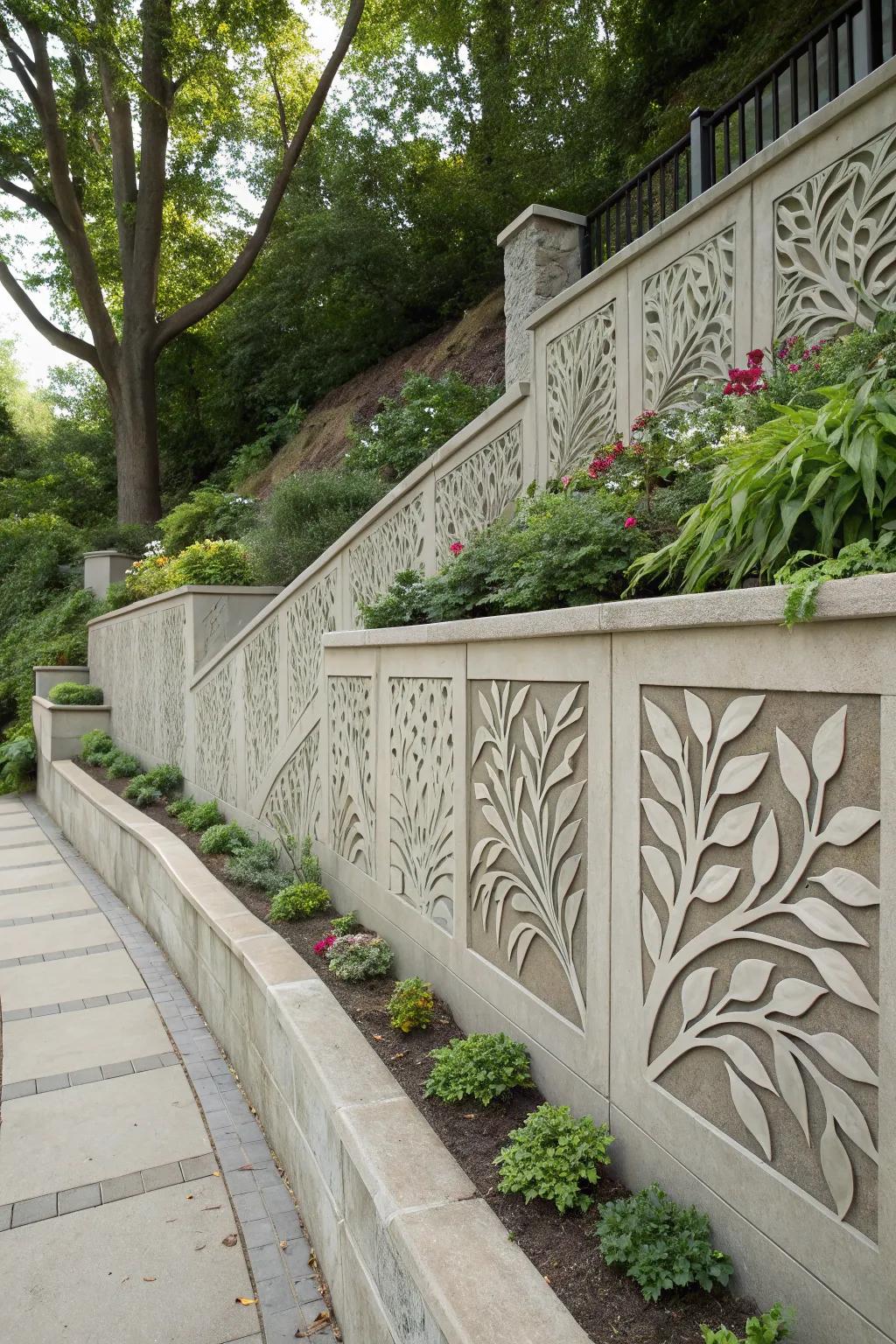 Ornamental patterned concrete wall enriching intrigue.