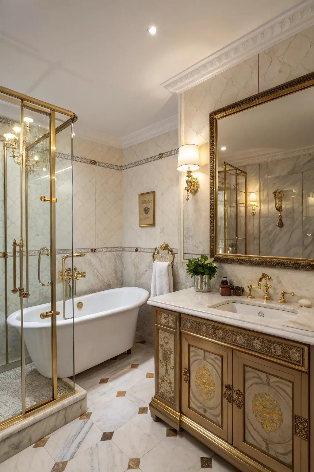 Polished metal accents bring a touch of glamour to this inviting bathroom.