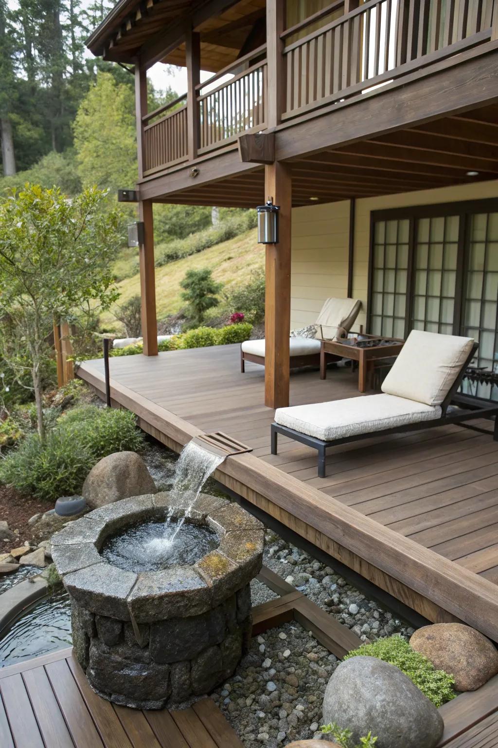 A peaceful deck corner perfect for meditation and relaxation.