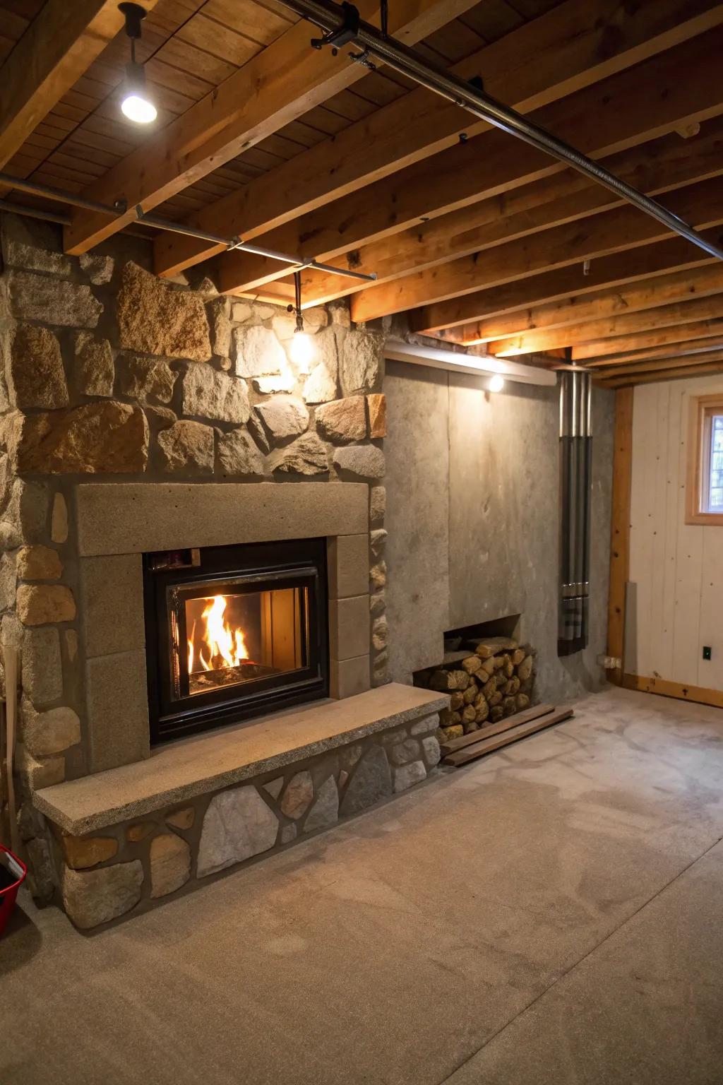 A fireplace adds warmth and ambiance.