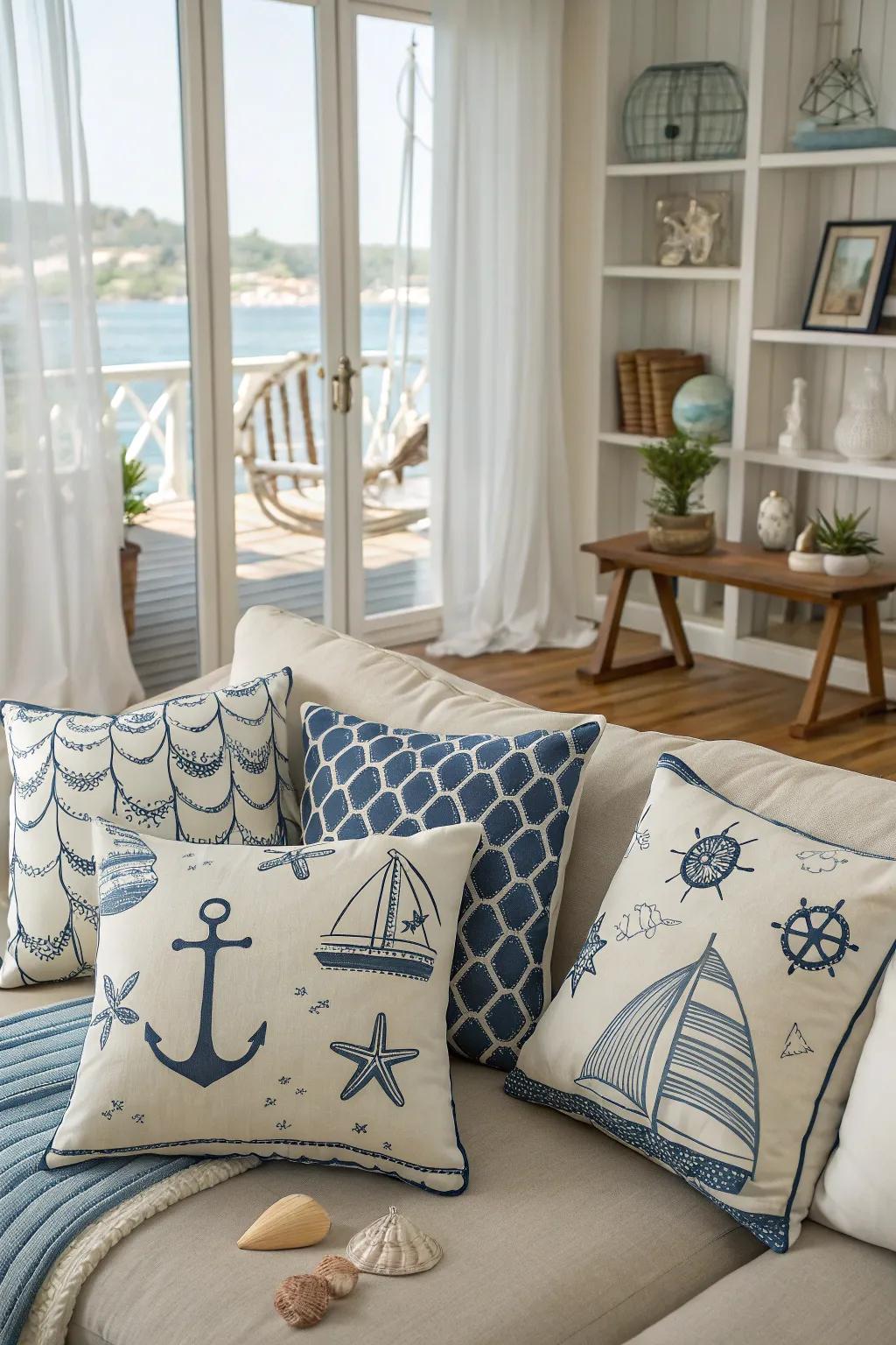 Seafaring throw cushions introduce comfort and style to any seating area.
