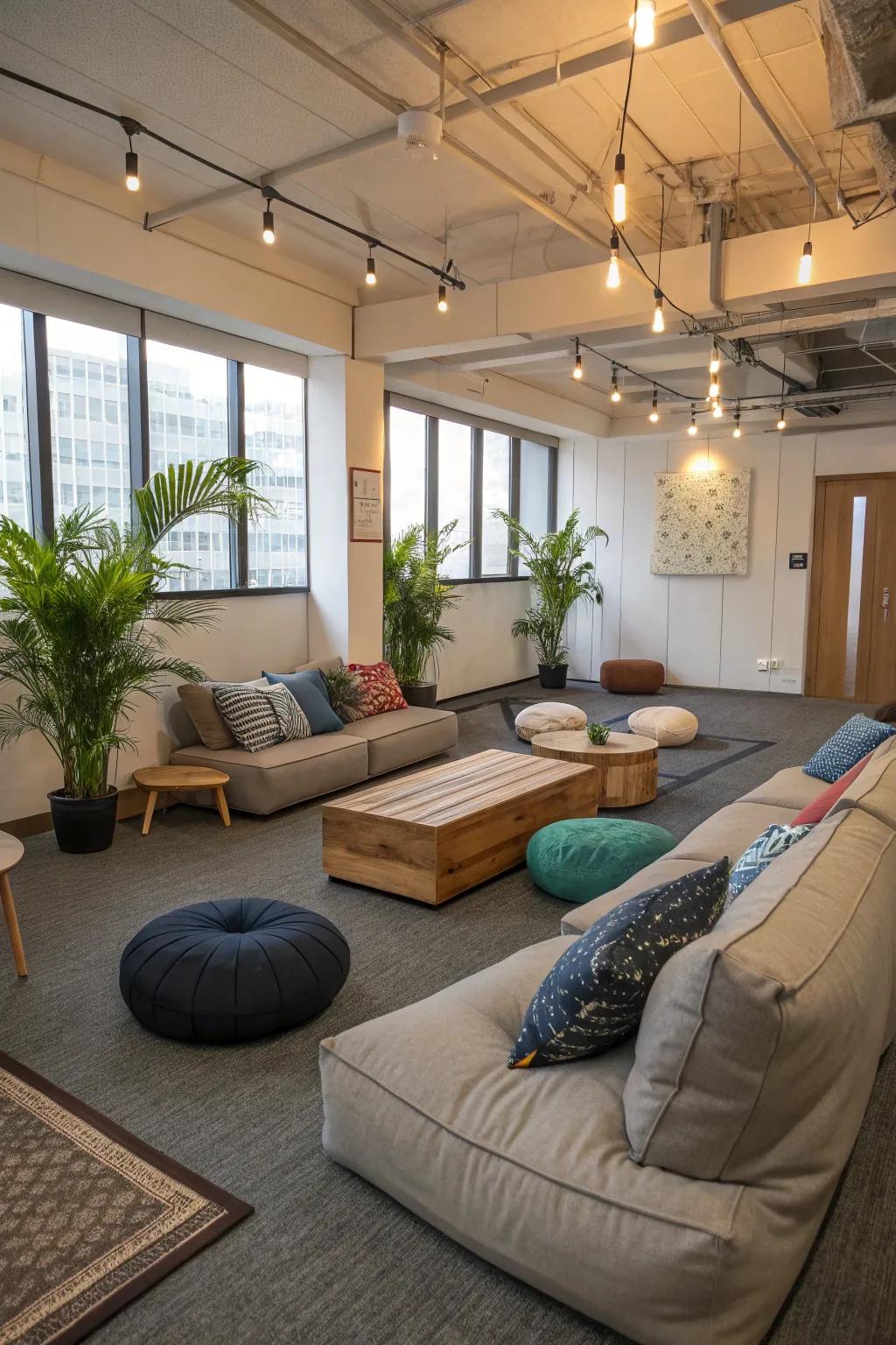 Adaptable furniture provides flexible relaxation options.