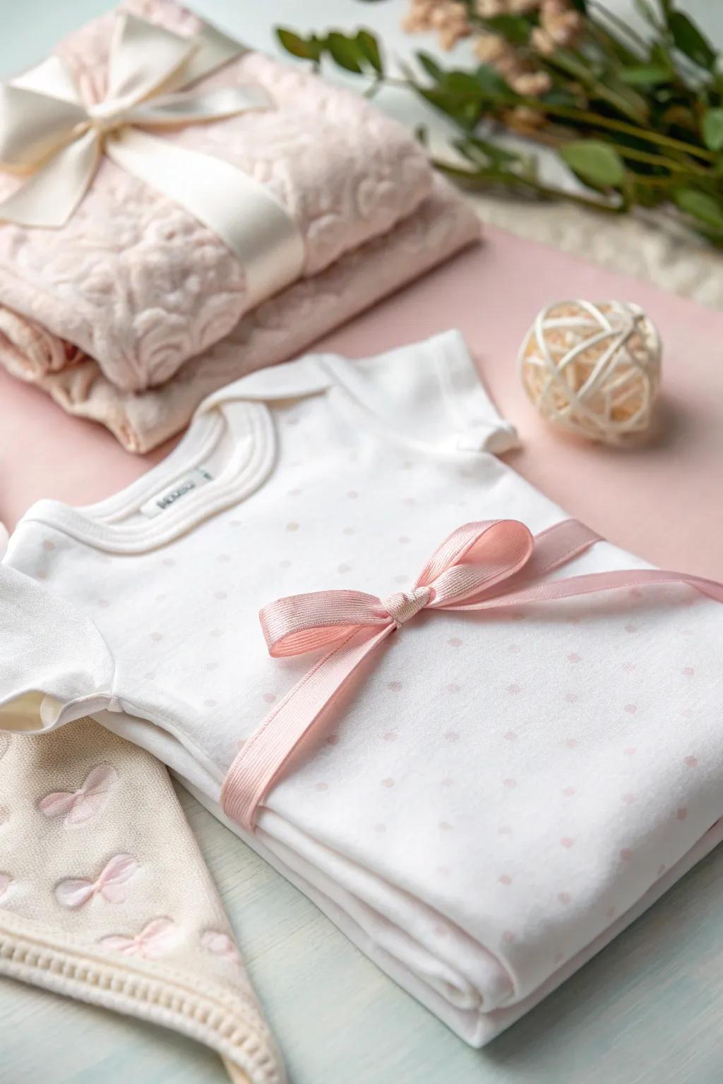 A lovely onesie featuring a charming ribbon bow.