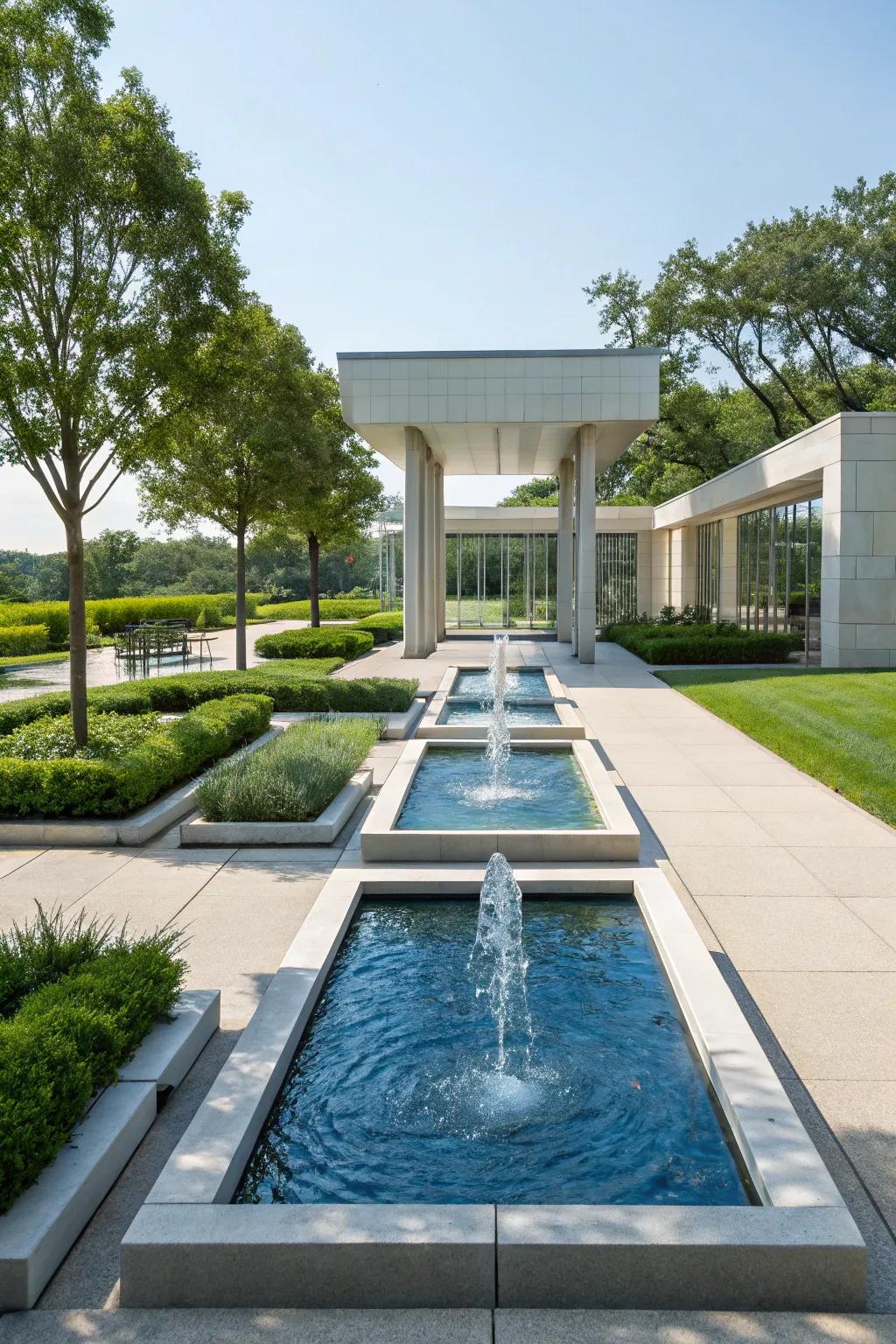 Architectural fountains blend seamlessly with modern design.
