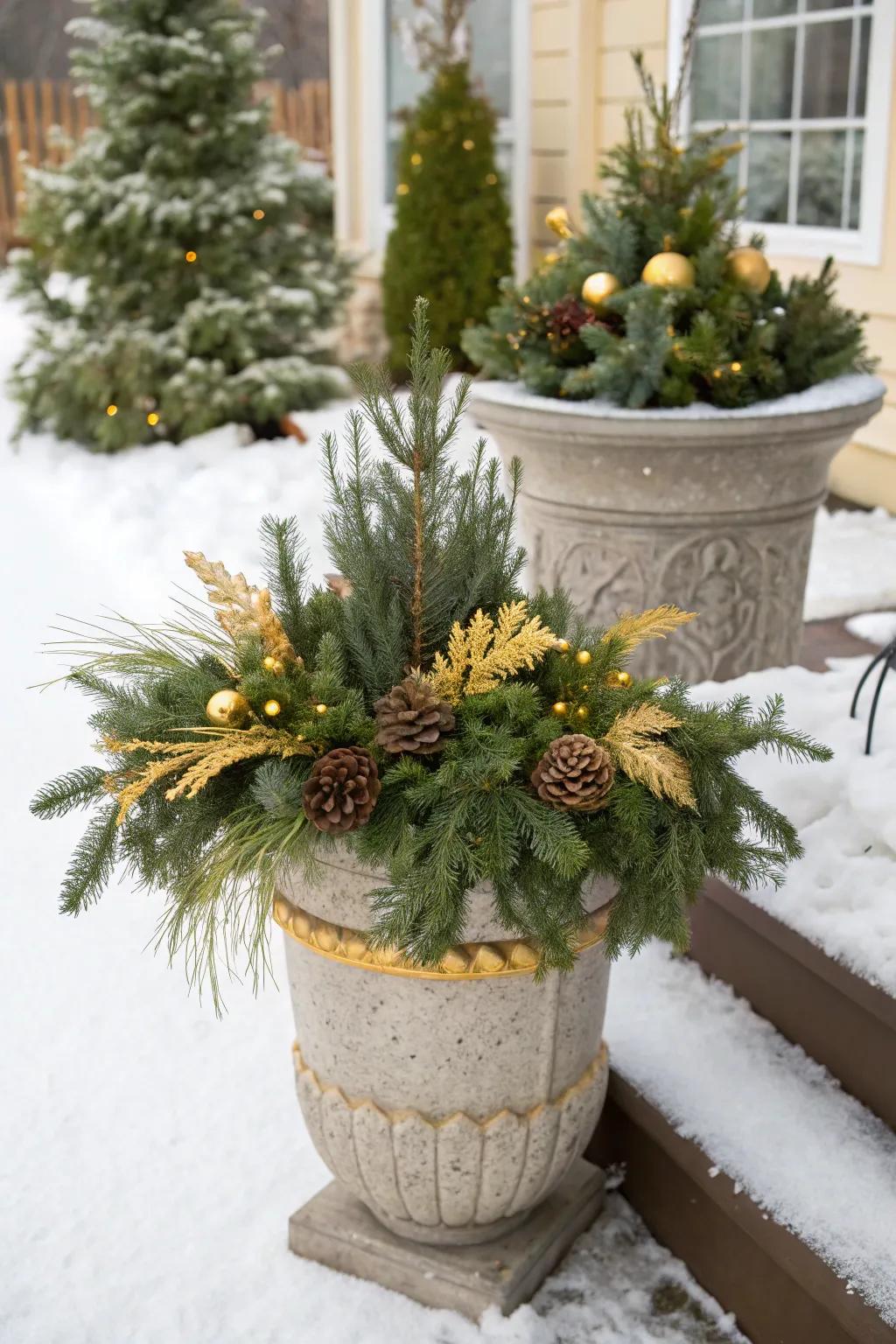 Gold details impart luxury and warmth to planters.