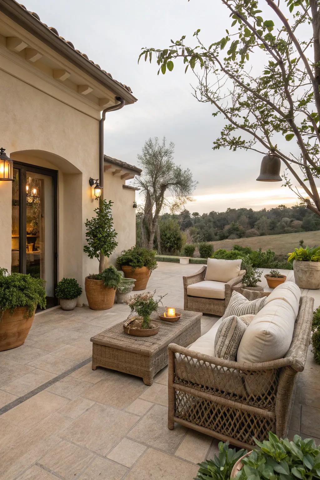 Organic nuances offer a calming and cohesive patio style.