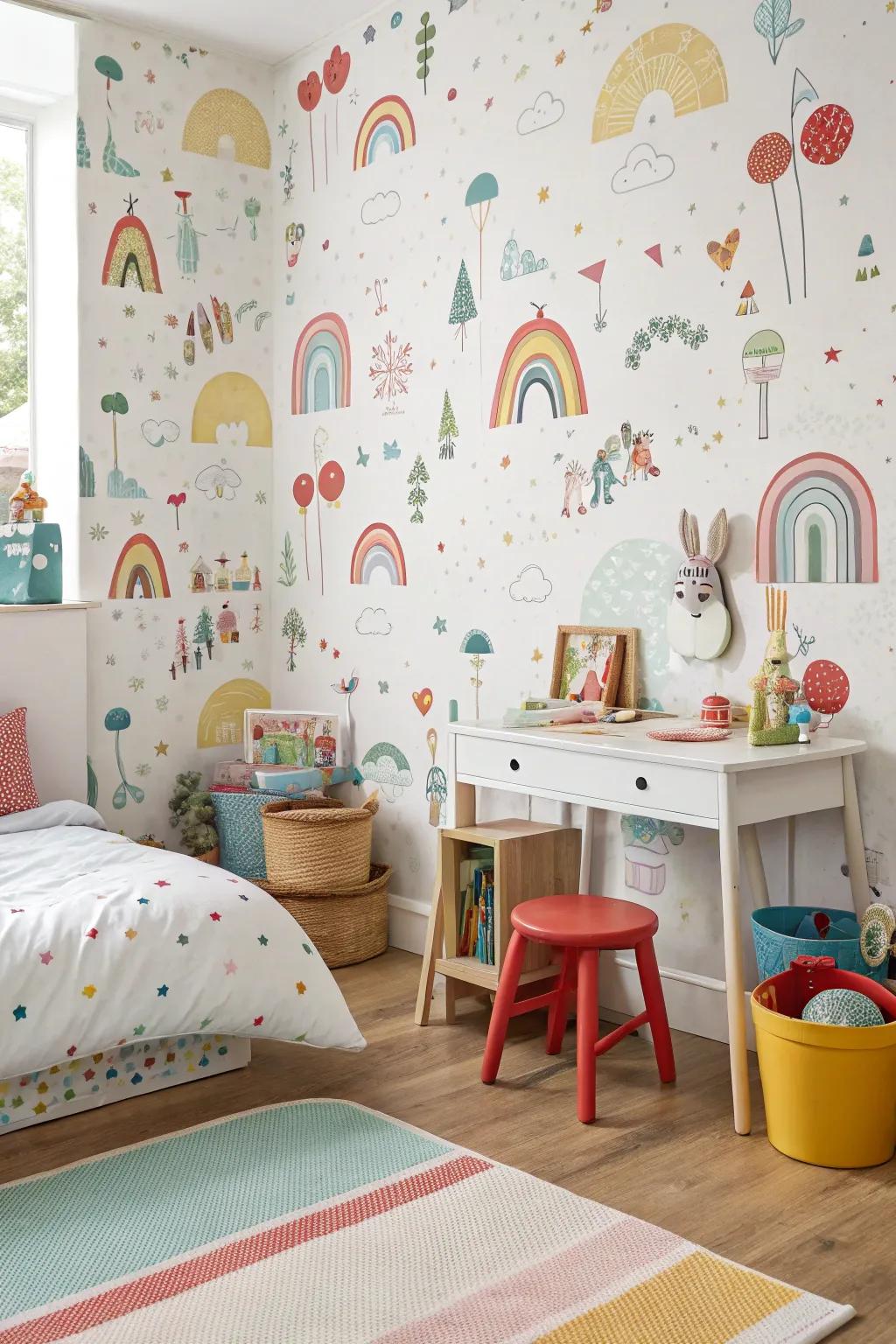 Design a joyful, engaging zone with playful wallpaper models.