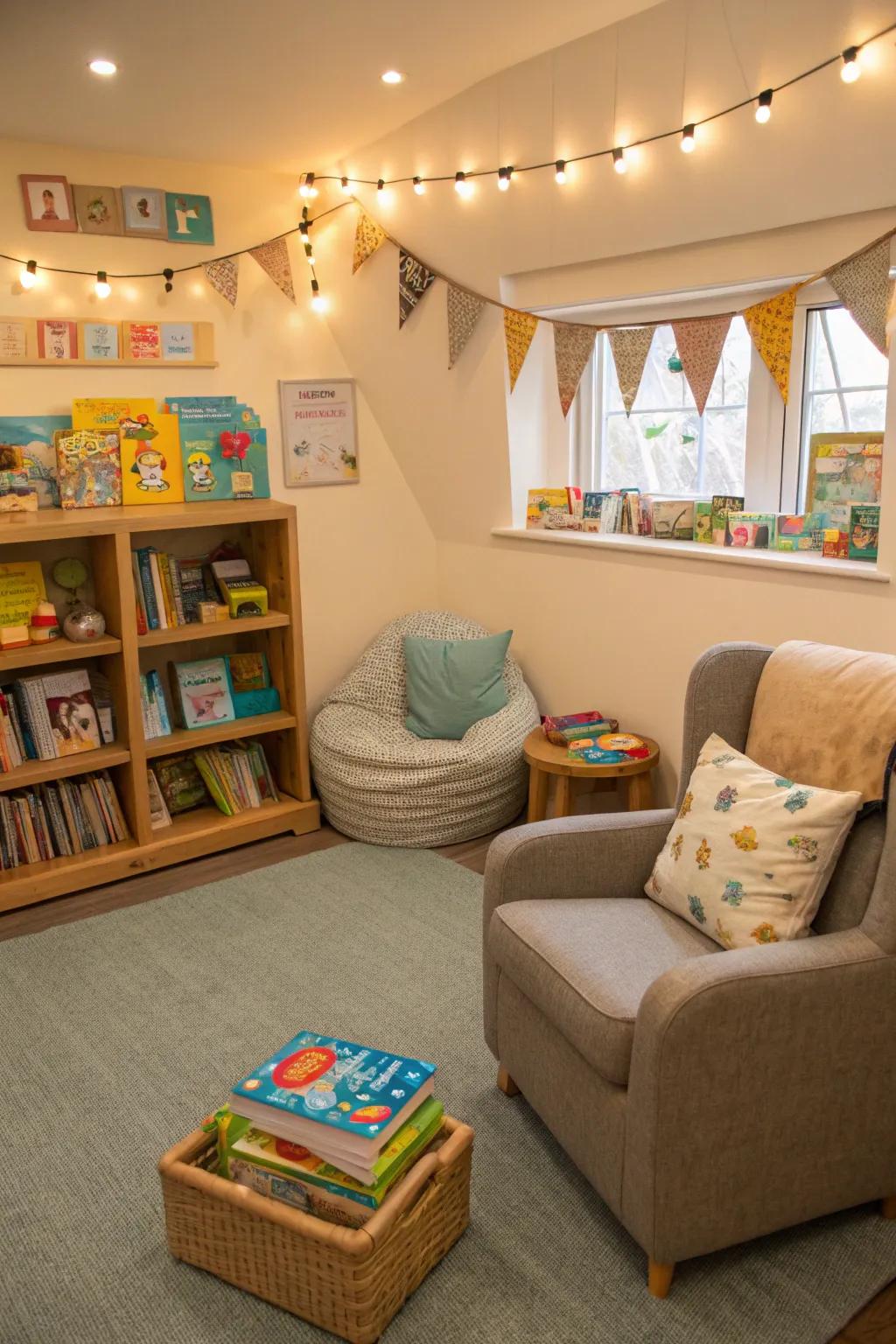 A quiet reading corner encourages a love for books.