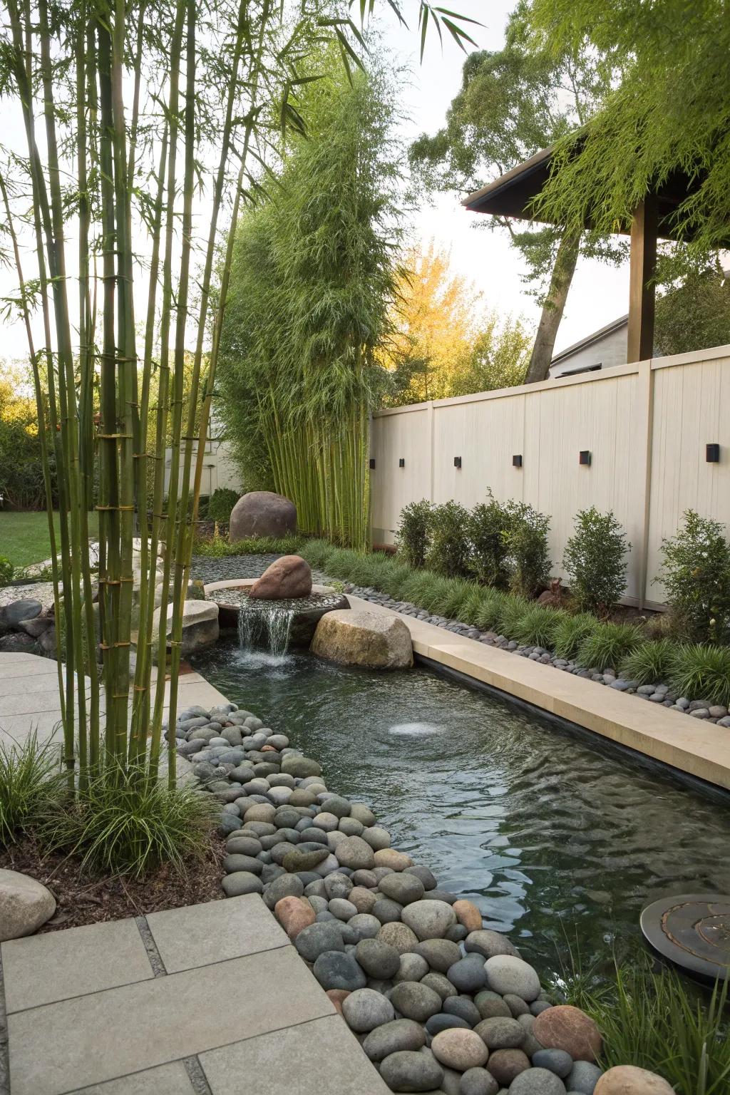A peaceful Zen pool garden offering tranquility and beauty.