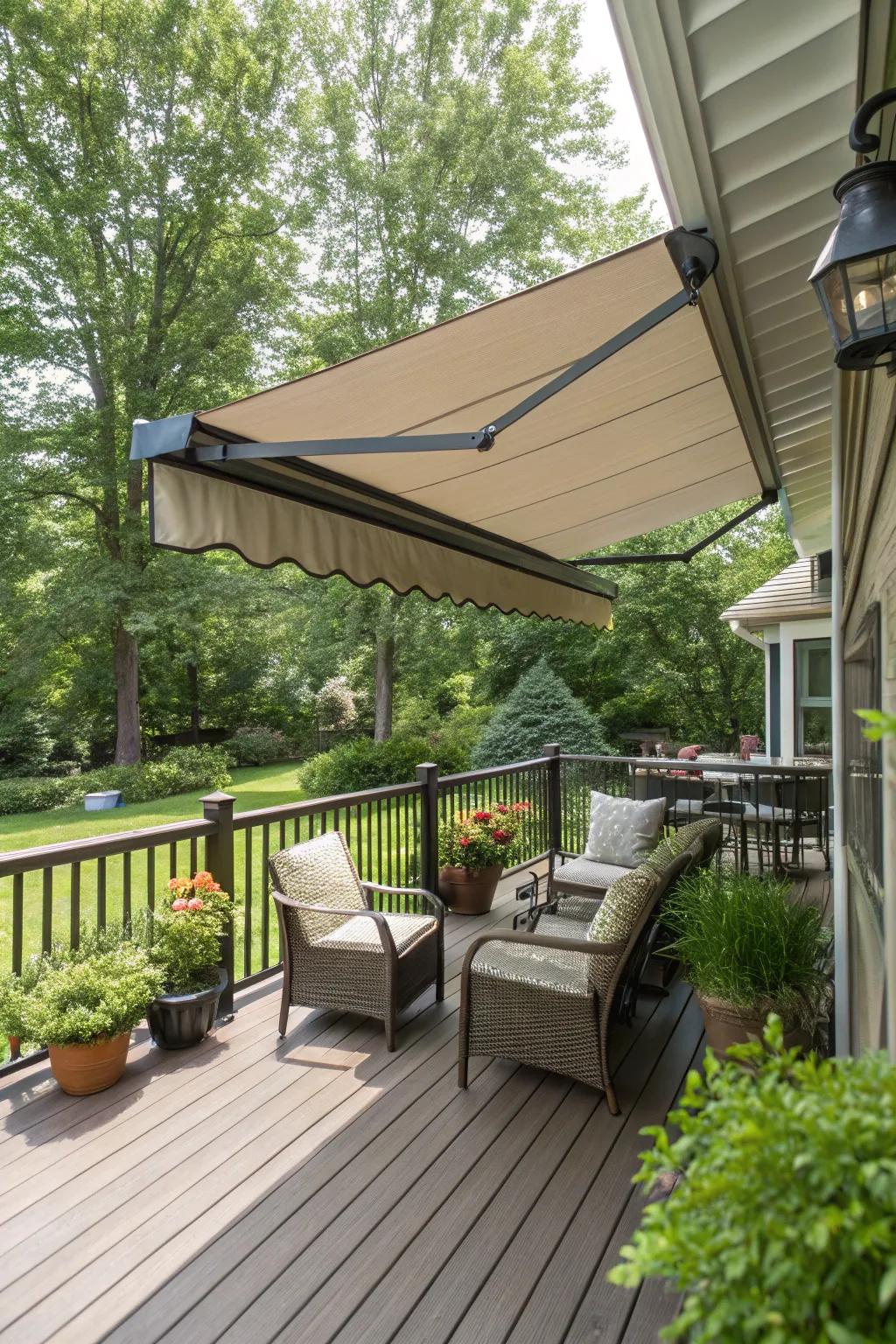 A retractable covering provides adaptable seclusion and shade.
