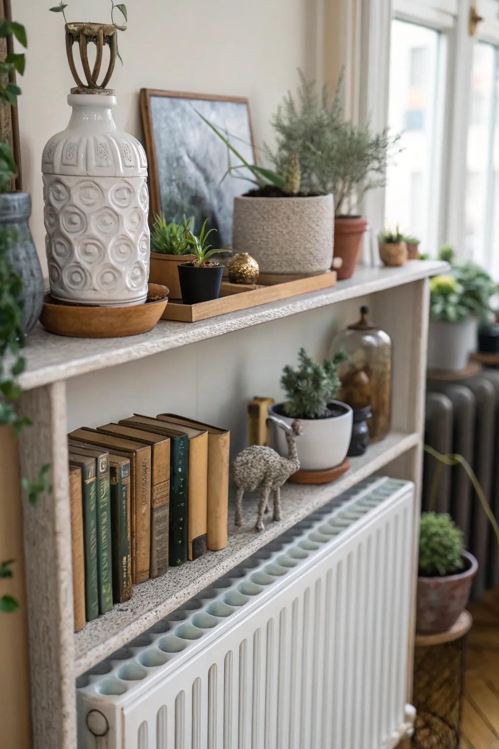 Layer heights and textures for a dynamic and visually interesting display on your radiator shelf.