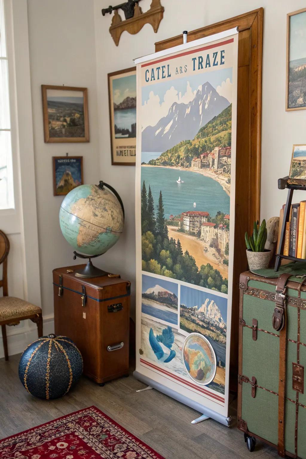 Inspire wanderlust with a banner of vintage travel posters.