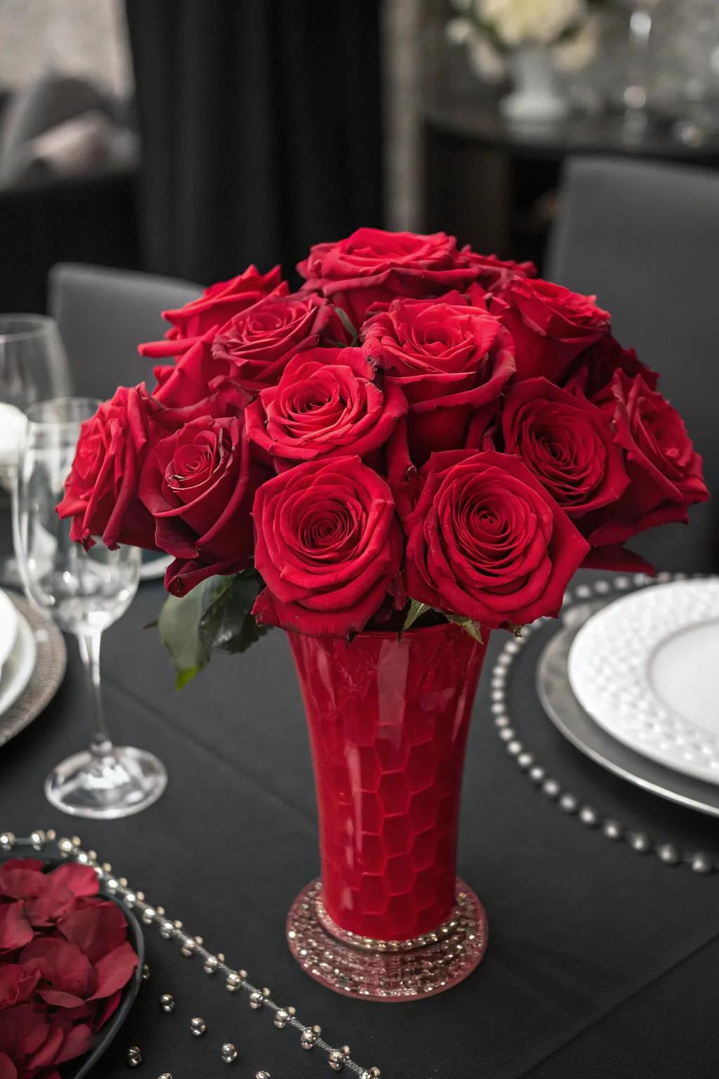 Striking Single-Hued with Scarlet Roses
