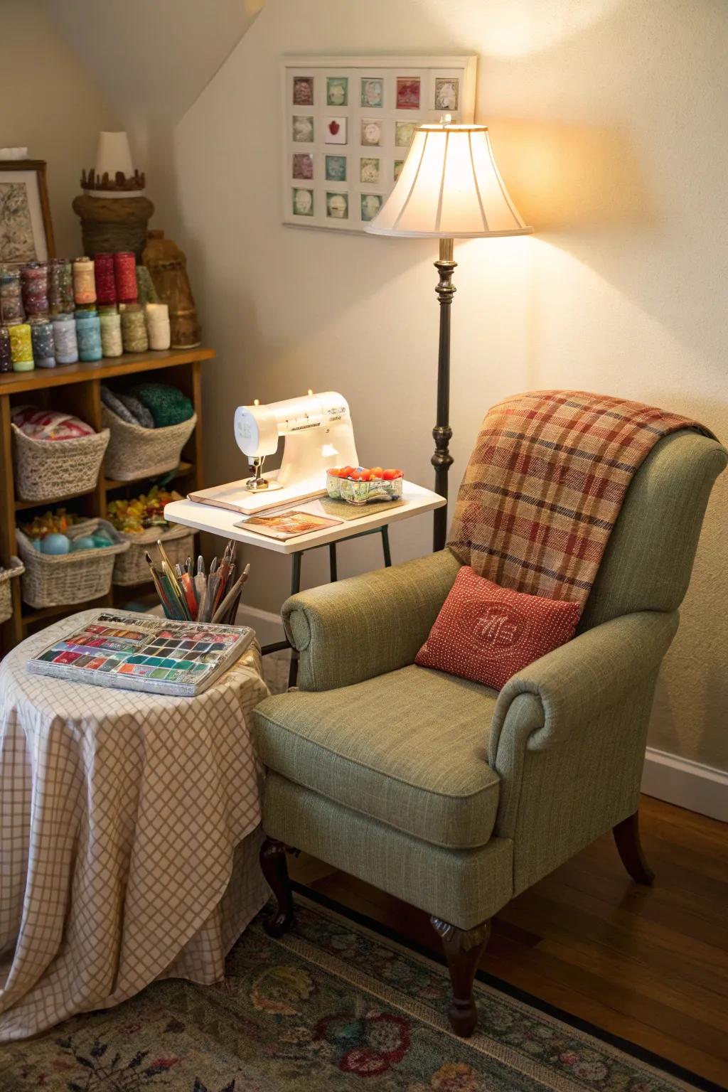 A snug corner provides a focused creative haven.