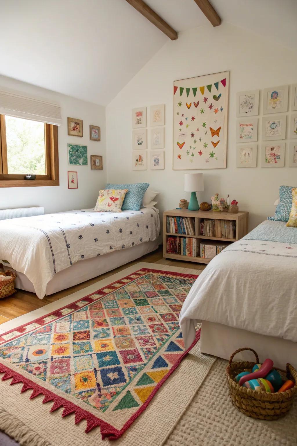 A ground covering serves as a simple and effective room partition.