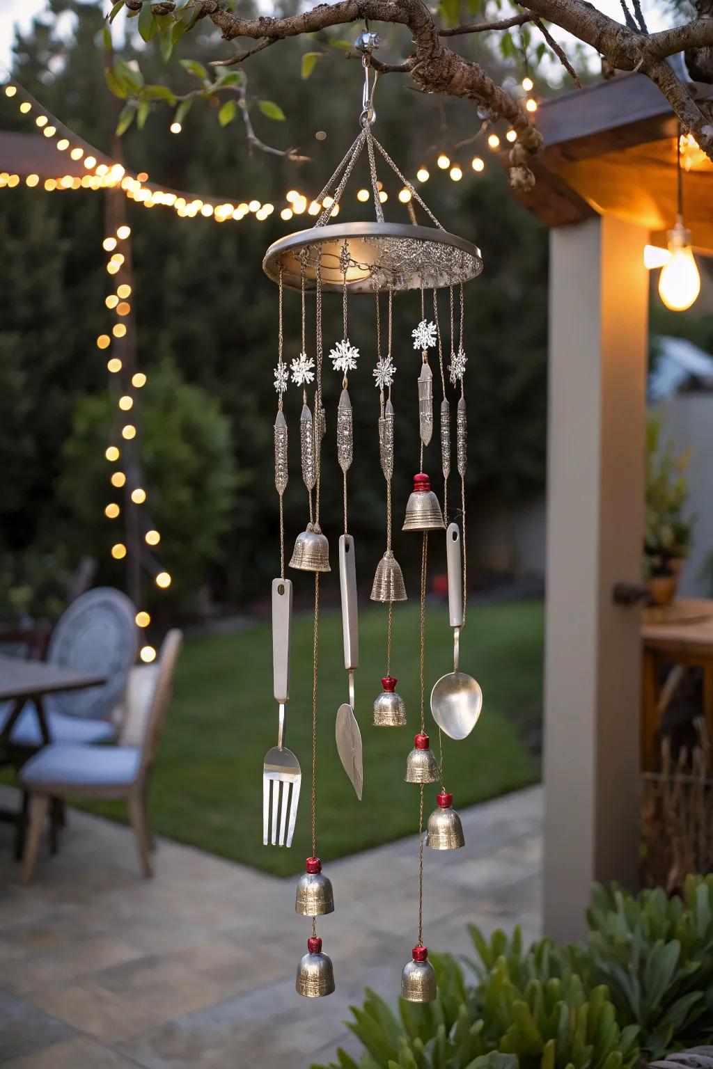 Bells add an extra layer of charm and sound to this wind chime.