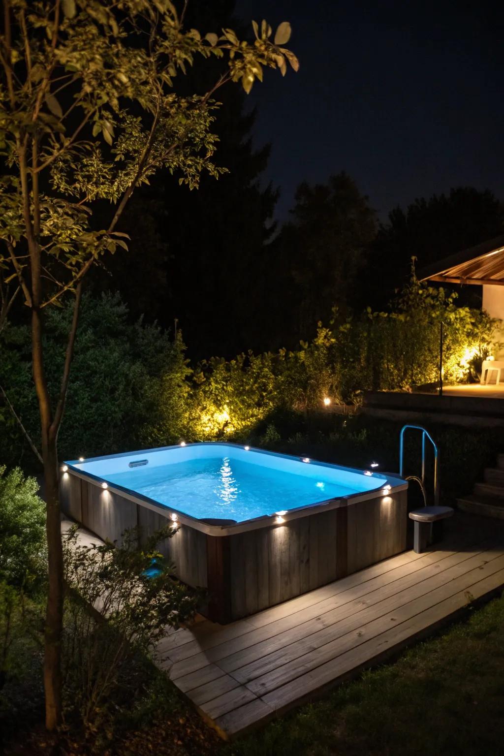 A magical poolside ambiance created with LED lighting.