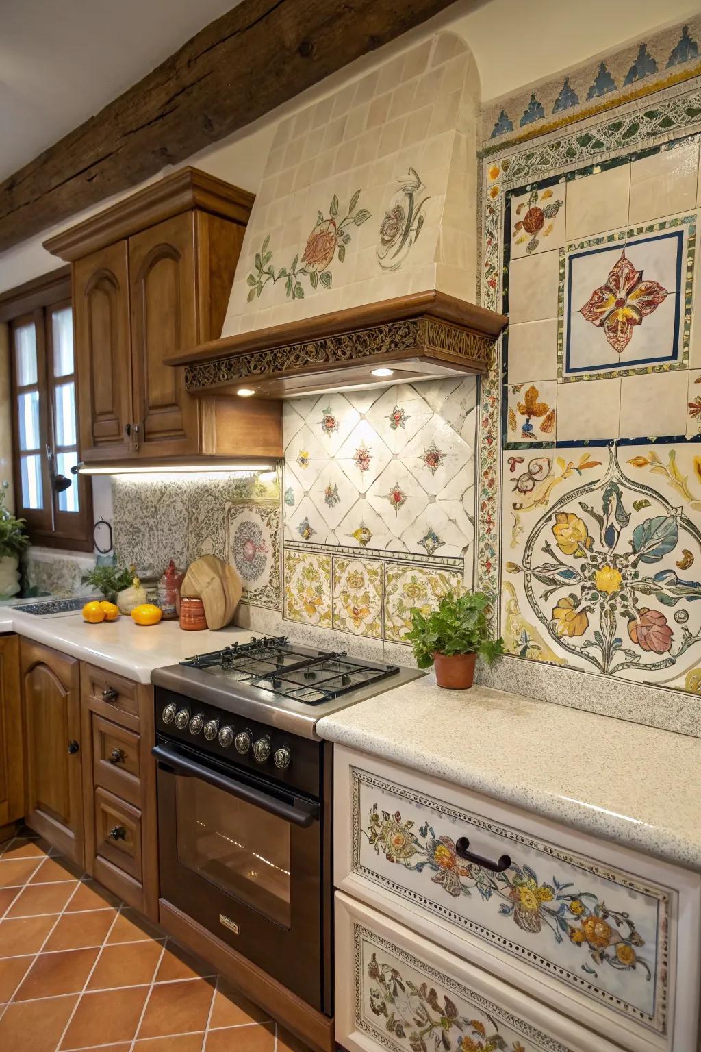 Express yourself with hand-painted squares in your cooking space.