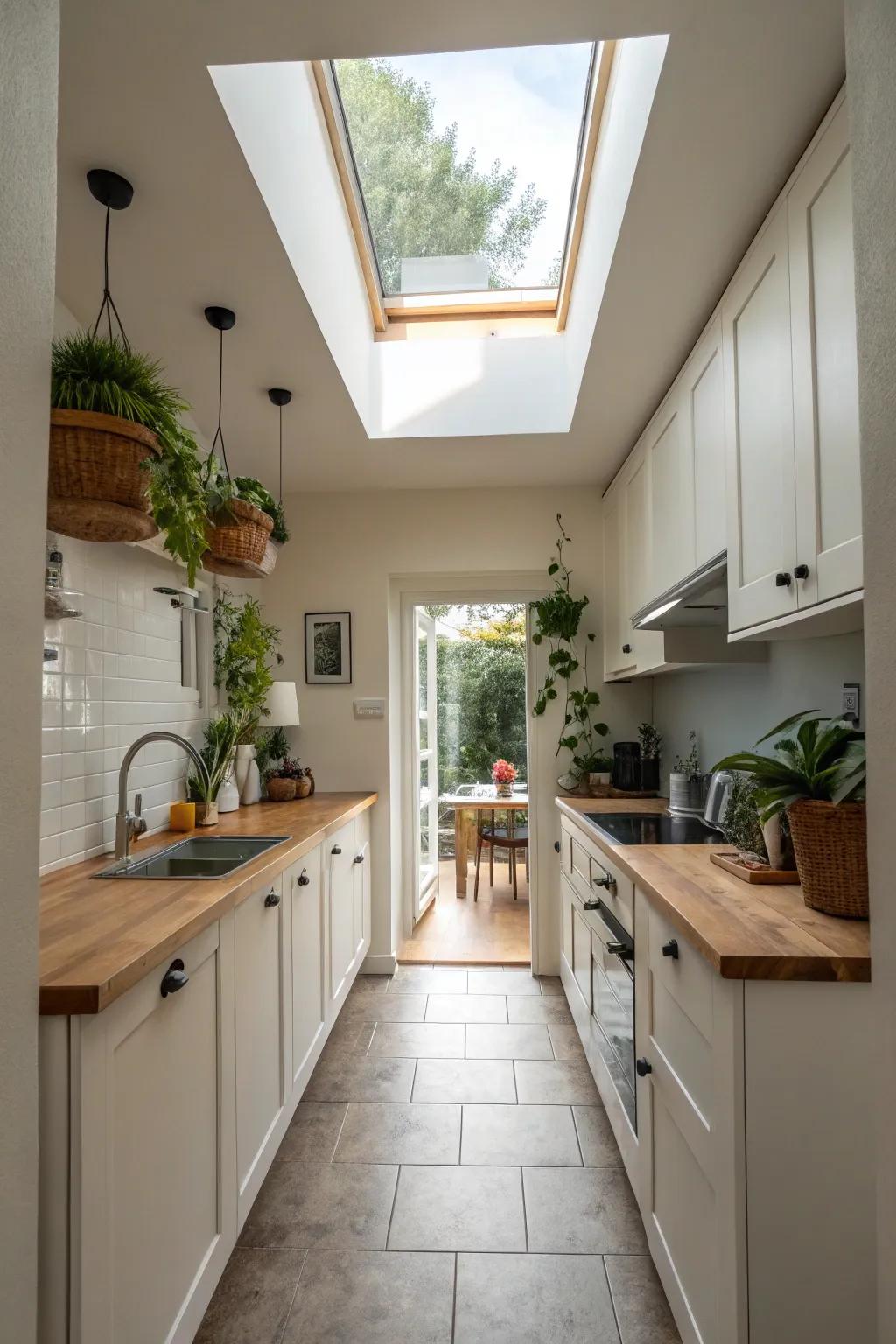 A rooflight brings an airy and bright atmosphere to this kitchen.