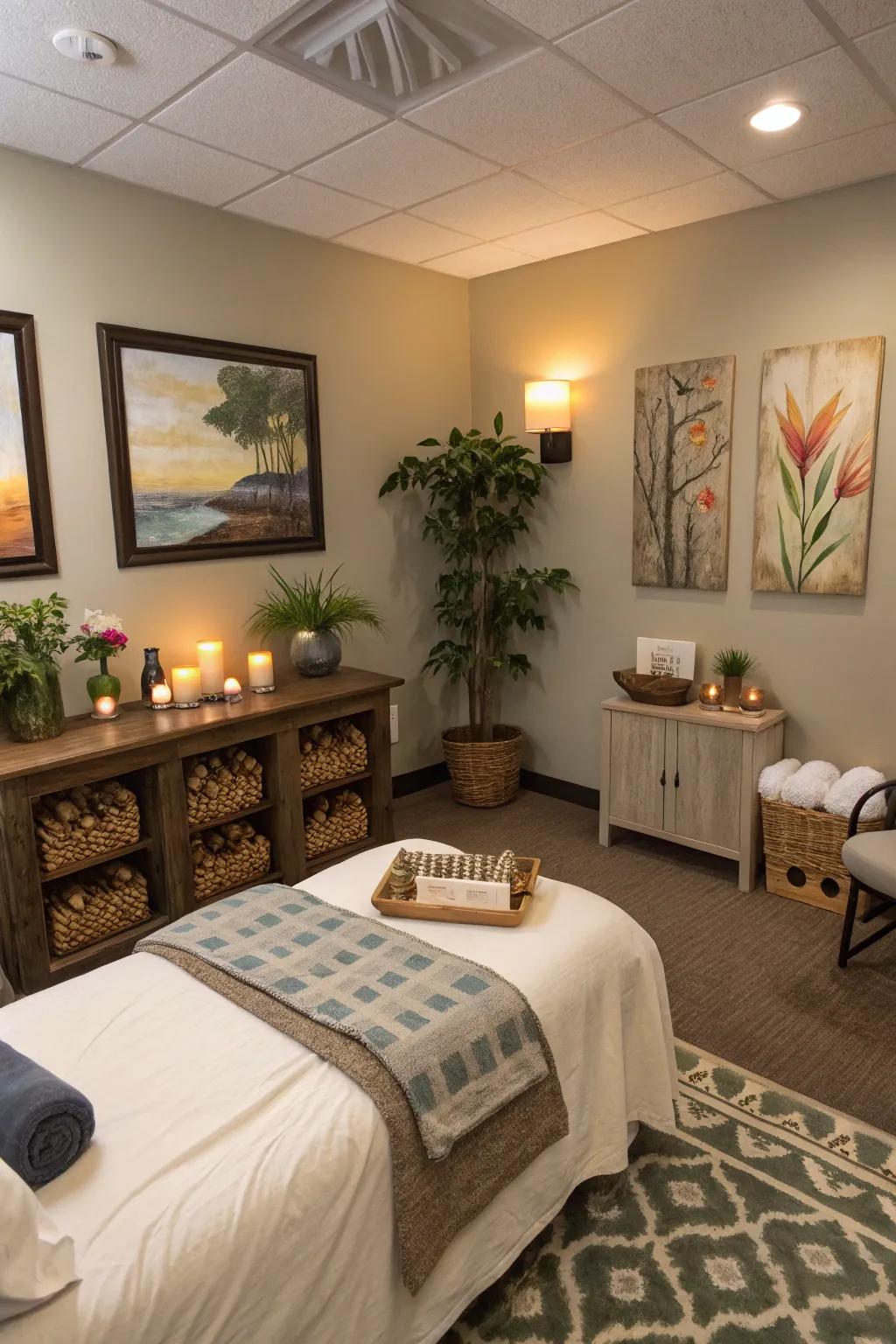 Personal touches such as artistry within a spa area