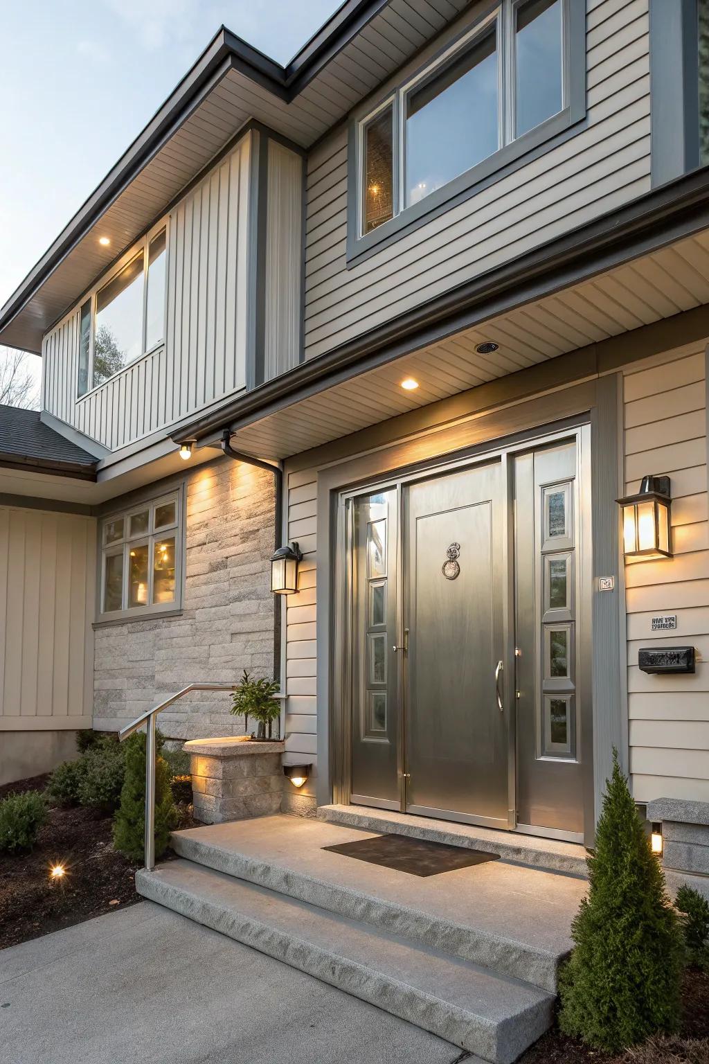 Metallic accents bring luxury and modern style to your entrance.