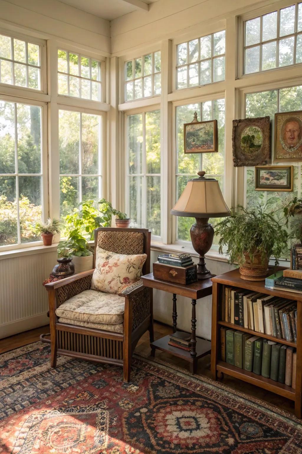 Classic flairs bring warmth and nostalgia to the sunroom.