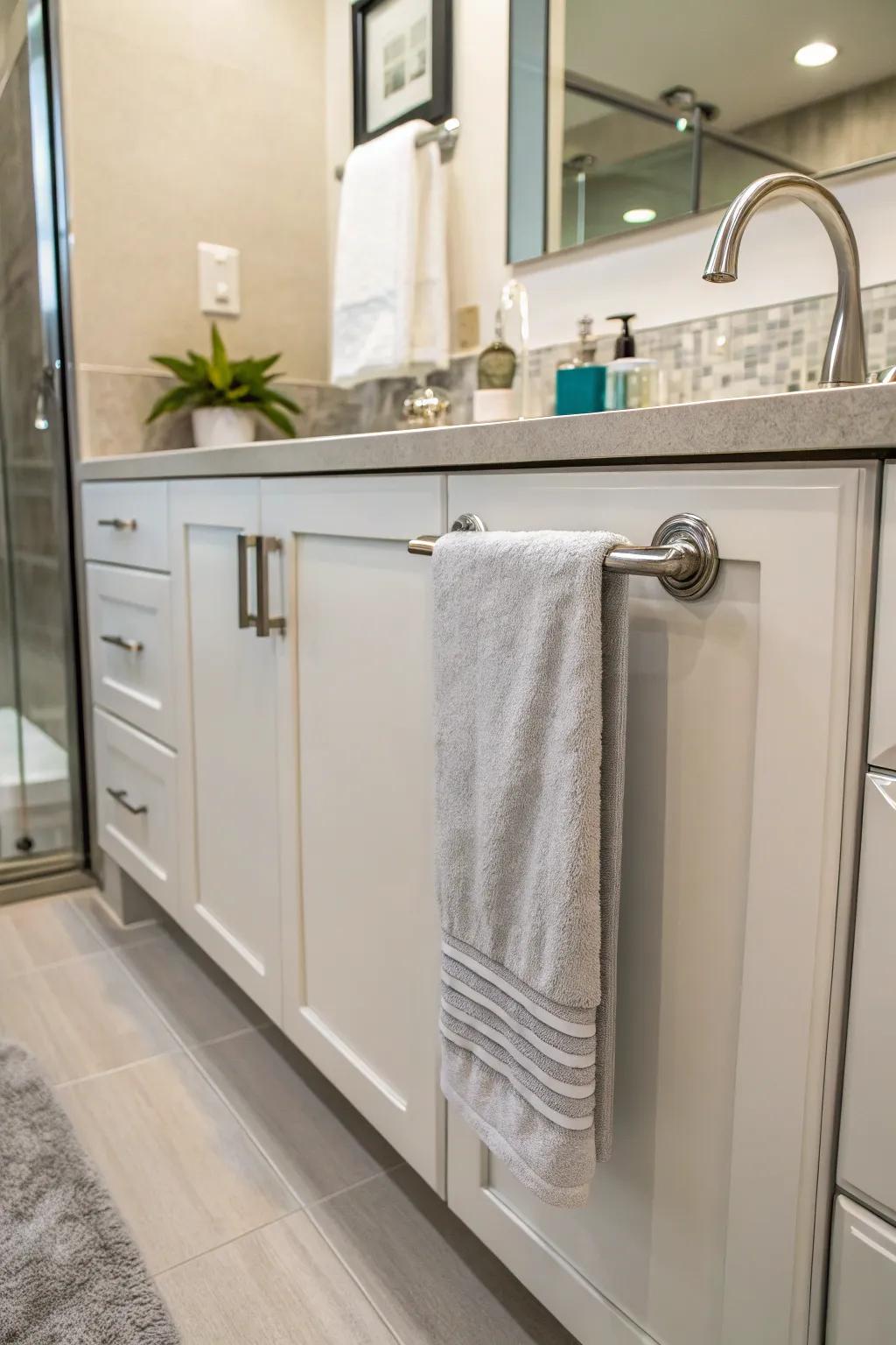 Pick ease with a magnetic towel holder, great for easy and temporary storage.