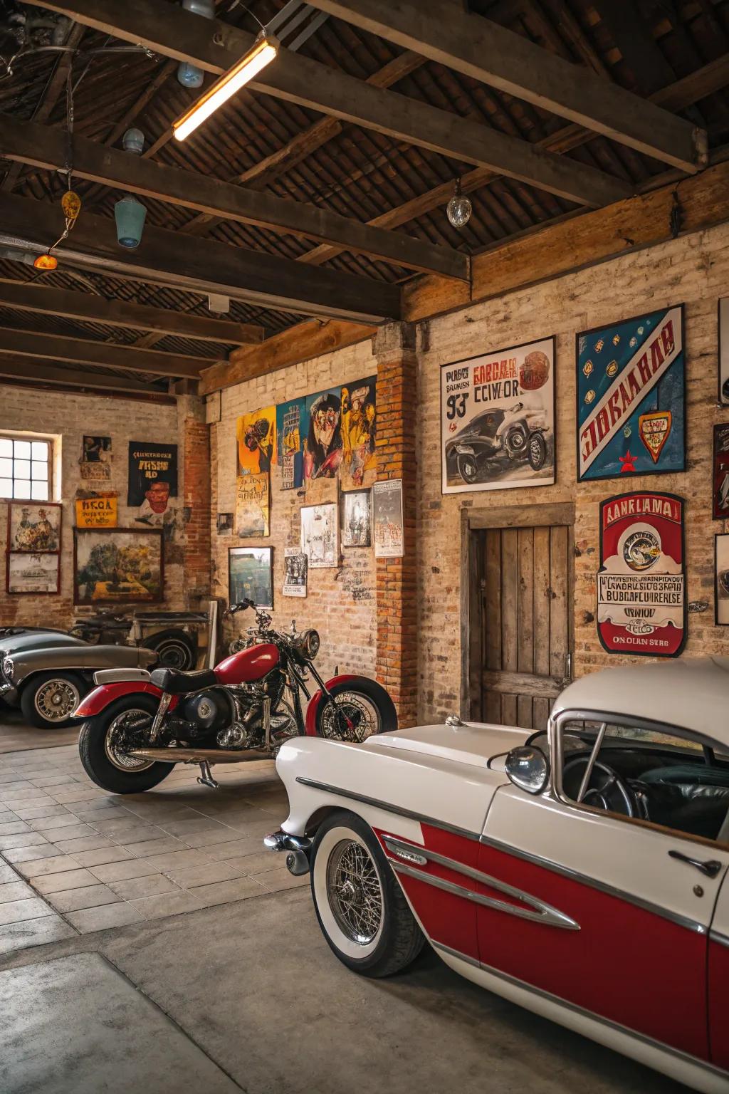 Retro divider art appends a narrative and flair to the garage.