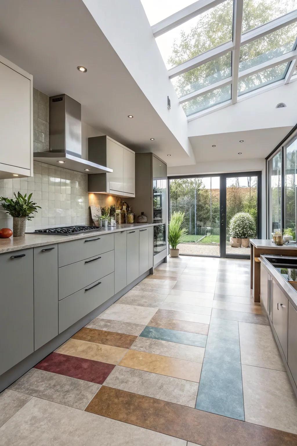 Define rooms creatively using zoned synthetic ground covering.