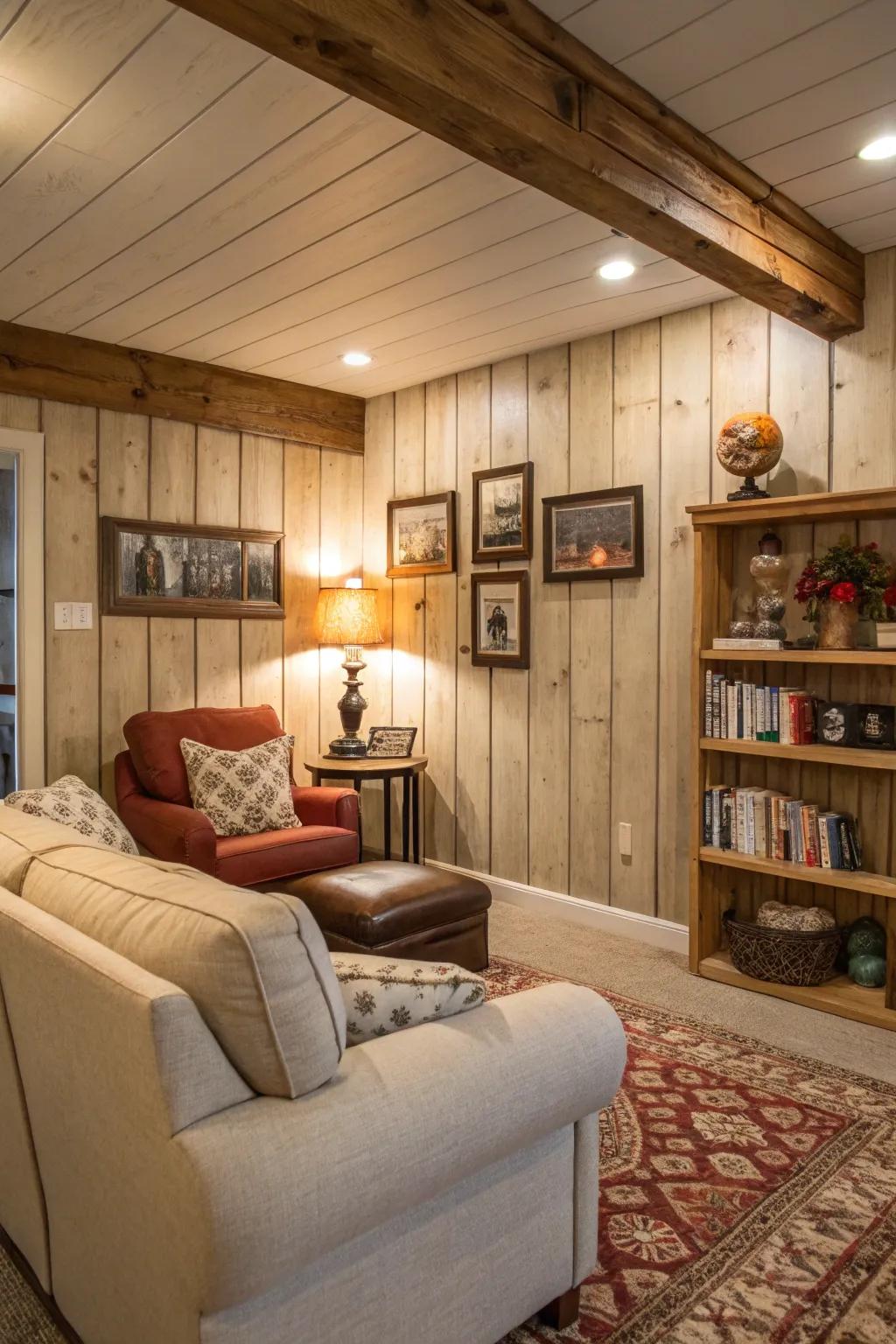 Coated wood boarding introducing natural charm to a family quarter.