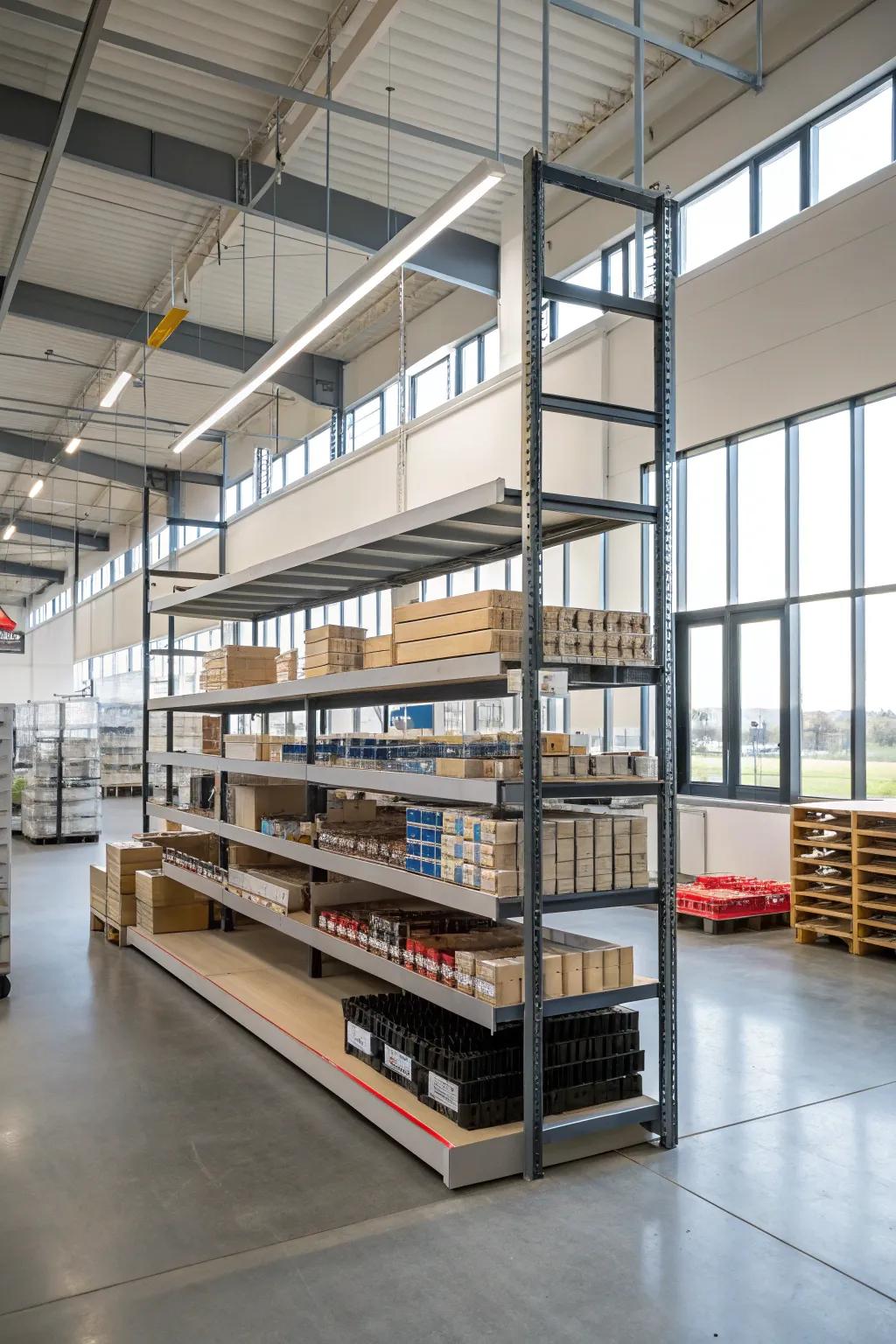 Floating shelves provide a modern, space-efficient storage solution.