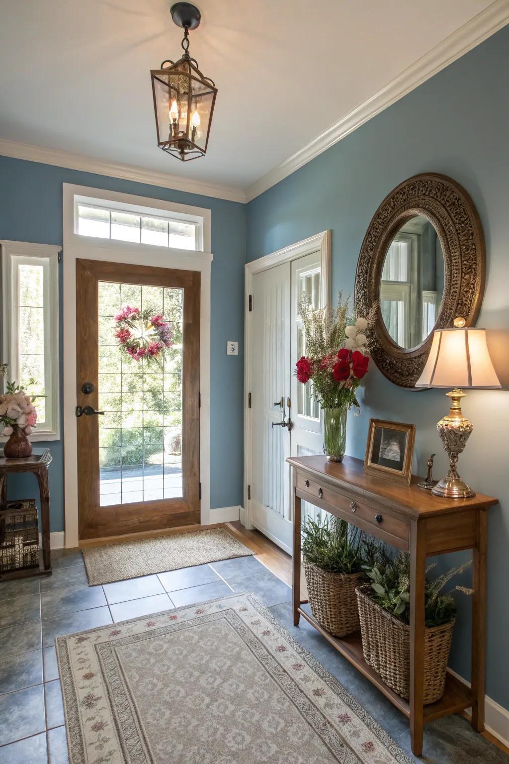 Establish a welcoming tone with a threshold zone painted in blue.