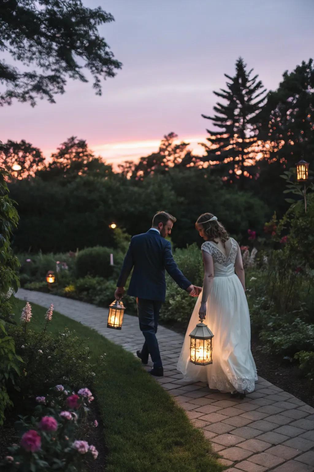 A light procession crafts a serene and traditional entrance.