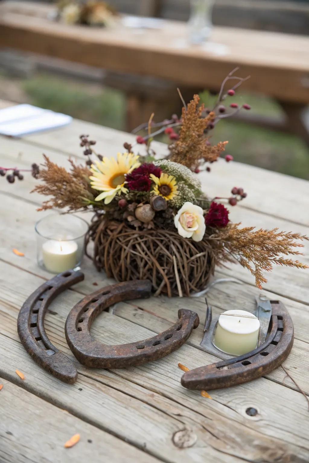 Horseshoes contribute a trace of country-style good fortune and Western spirit to your table decoration.