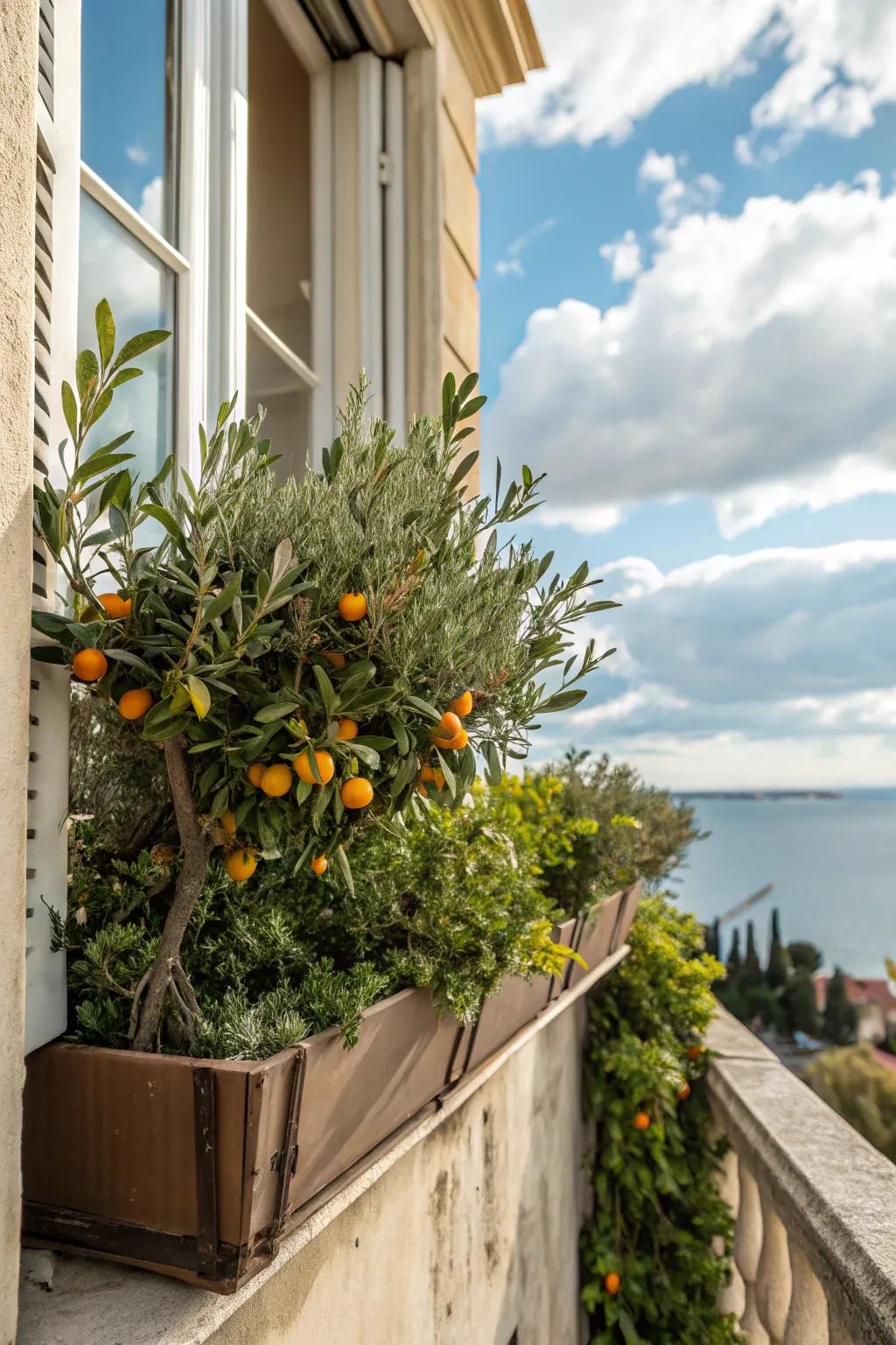 Mediterranean dream featuring olive and citrus plants.