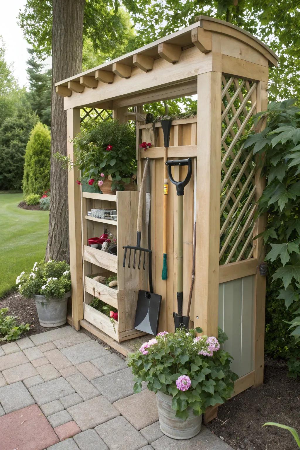 Use a tool arbor to include storage in your garden.