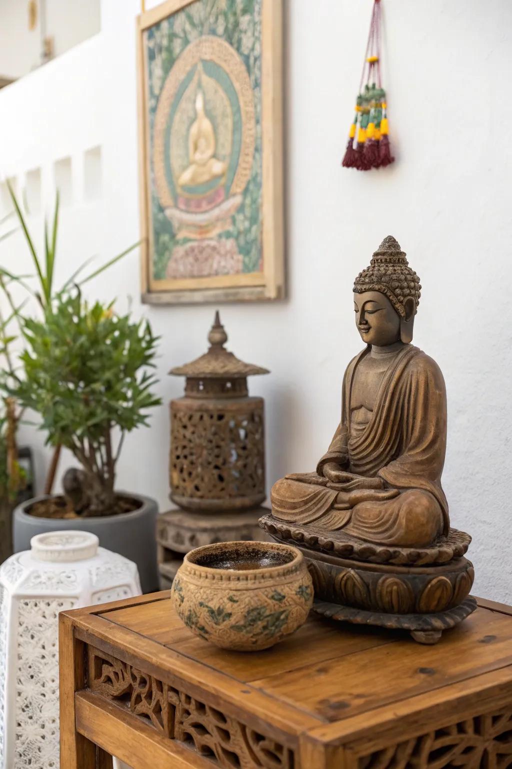Cultural artifacts impart depth and resonance to the space.