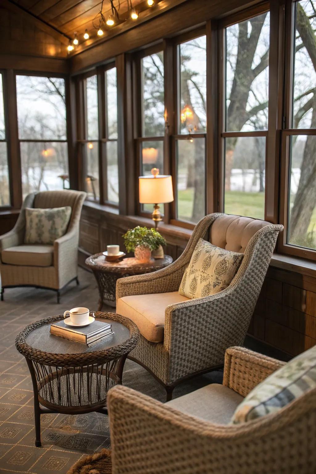 A comfortable seating area is perfect for relaxation.